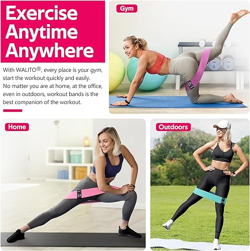 Miniatura 4 de WALITO Bandas de Resistencia para Entrenamiento, Bandas de Ejercicio de Tela para Piernas y Glúteos, Bandas de Entrenamiento para Mujeres y Hombres,