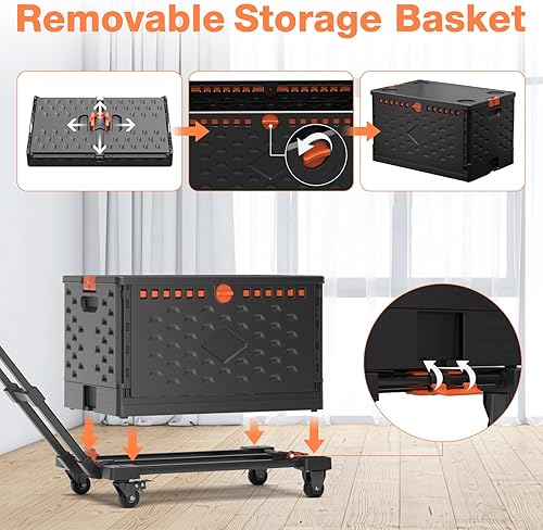 Miniatura 3 de Carro de mano plegable portátil, carrito de mano plegable con capacidad de 308 libras, mango telescópico, carrito utilitario plegable ligero y