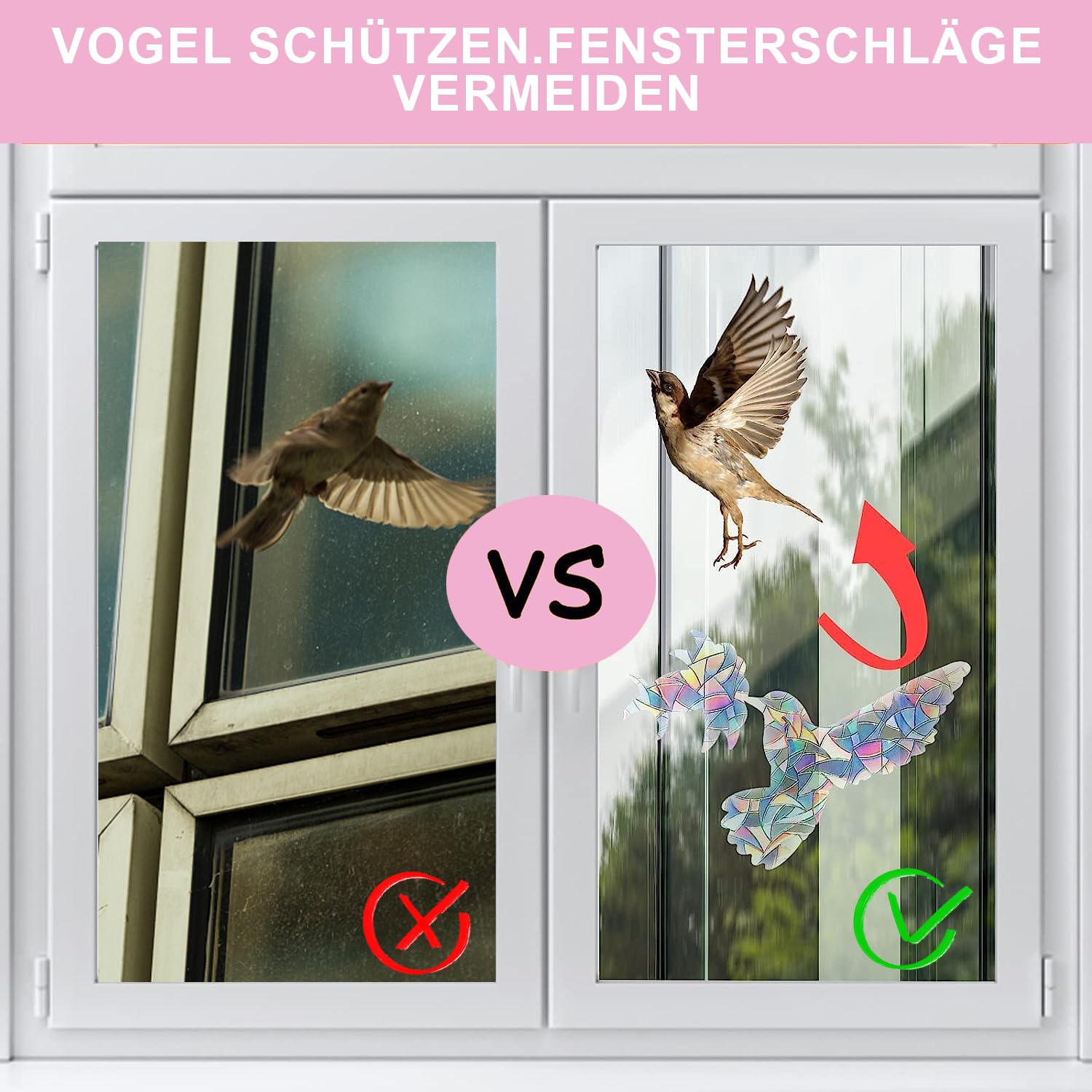 VOSSOT Prisma raamstickers, 28 stuks, zonnevanger, suncatcher, regenboogfolie, vogelbescherming, wolk