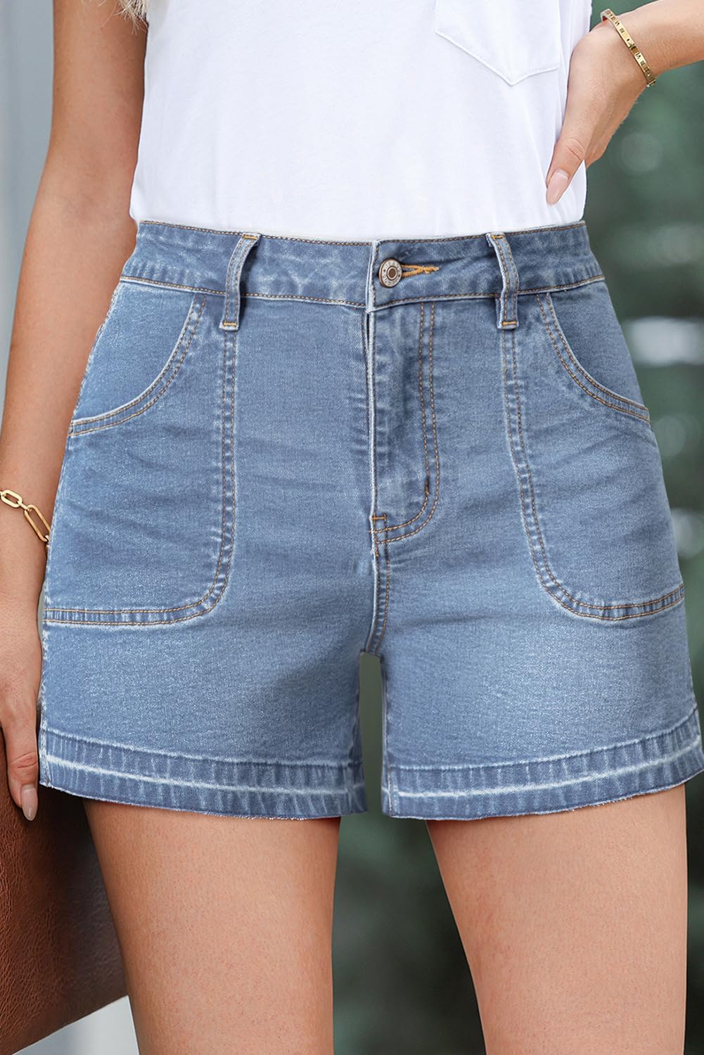 Dokotoo Womens Jean Shorts Stretchy High Waisted 2025 Straight Leg Frayed Raw Hem Casual Denim Shorts with Pockets - Image 2