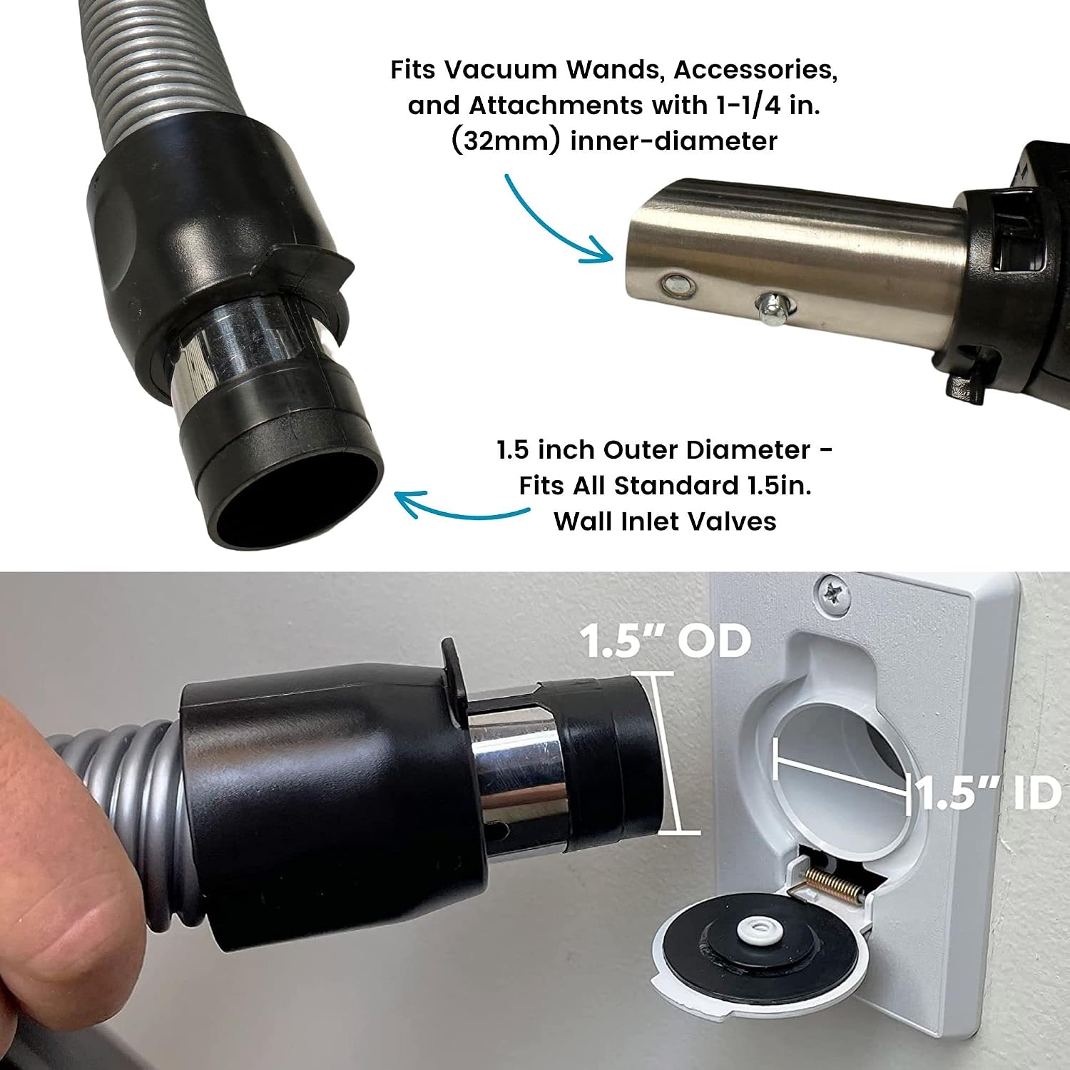 Wessel-Werk Low Voltage Central Vacuum Hose, 35 ft Crushproof Hose with 2-Way On/Off Suction Control Switch on 360° Swivel Gas Pump-Style Handle – Controls System Power from the Hose, Dark Gray