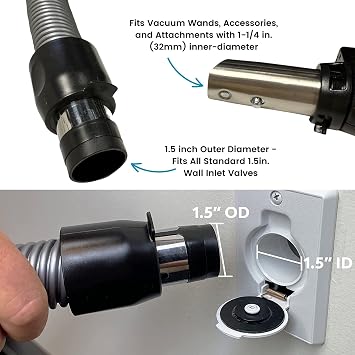 Wessel-Werk Low Voltage Central Vacuum Hose, 30 ft Crushproof Hose with 2-Way On/Off Suction Control Switch on 360 Swivel Gas Pump-Style Handle Controls System Power from the Hose, Dark Gray