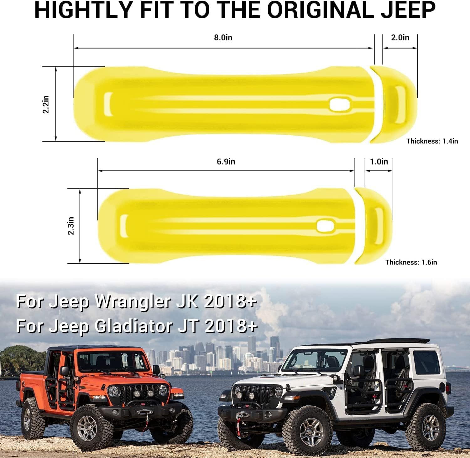 CheroCar Yellow Door Handle Cover Trim Tailgate Handle Cover Kit Fit for 2018-2026 Jeep Wrangler JL JLU 4xe & Gladiator JT Sports Sahara Freedom Rubicon 2/4-Door Exterior Accessories