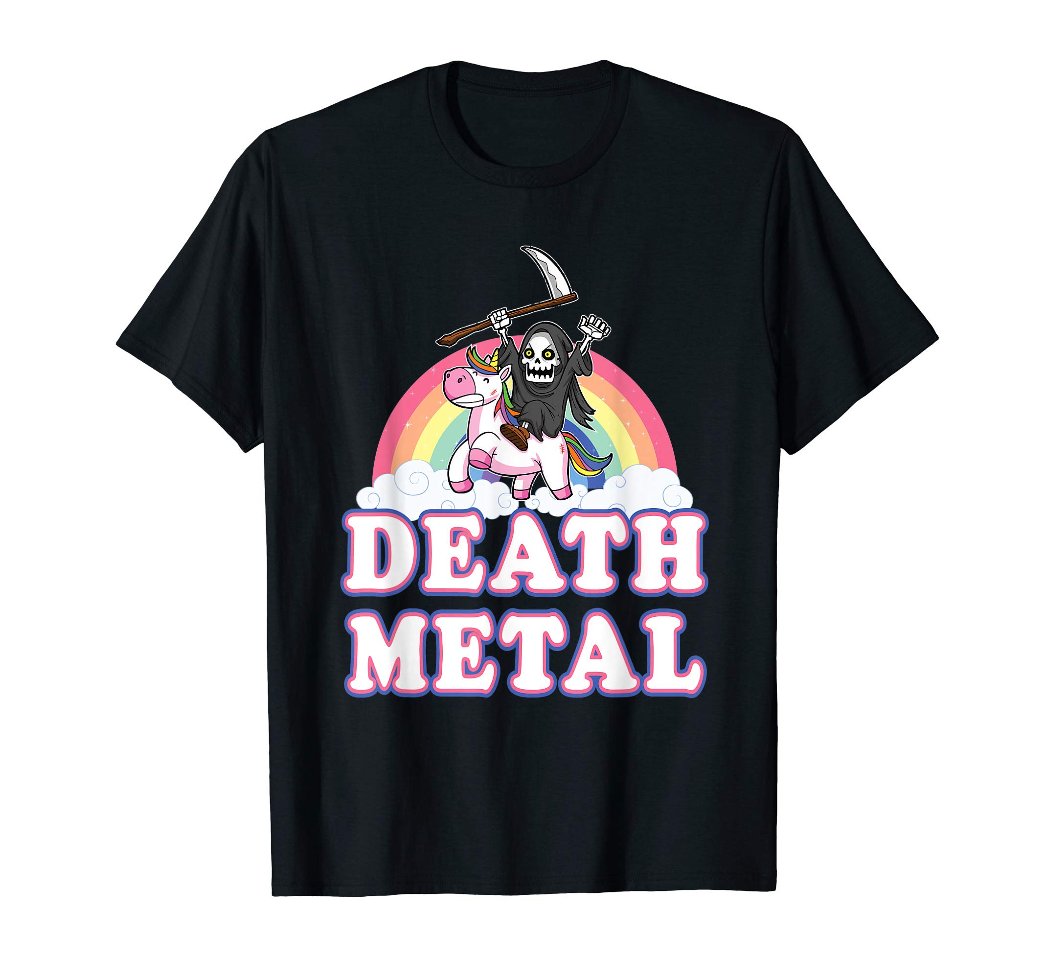 BCC Halloween ShirtsDeath Metal Rock Music Halloween Grim Reaper Riding Unicorn T-ShirtOEKO-TEX STANDARD 100