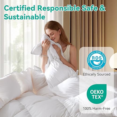 Miniatura 3 de Three Geese Edredón de fibra de plumón de ganso de tamaño queen, ultra suave para todas las estaciones, diseño de caja deflectora esponjosa con 8