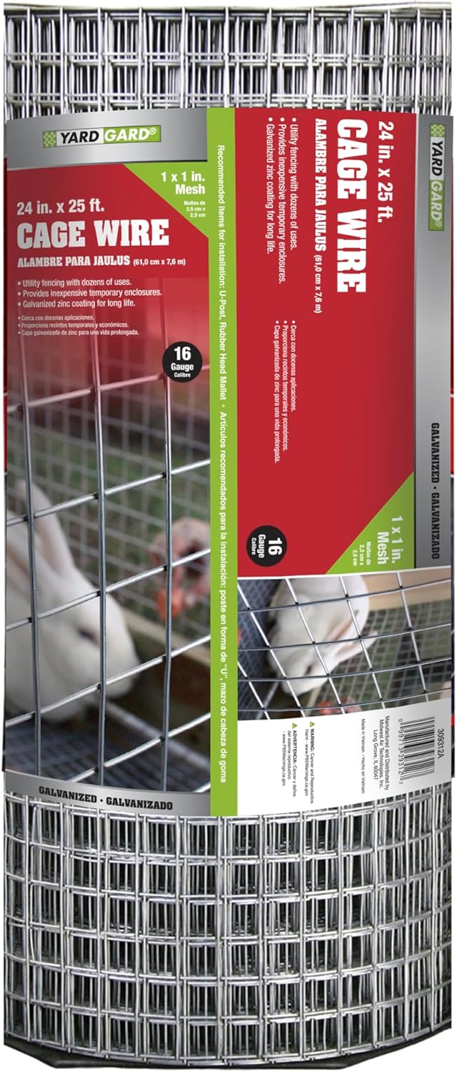 YARDGARD 1 in. Mesh Welded Wire Fence Roll, 24 in. x 25 ft., 16 Gauge Galvanized Steel Wire Fence for Rabbit Fence, Cage Wire, Chicken Wire Alternative, Garden Fence and Small Animal Enclosures