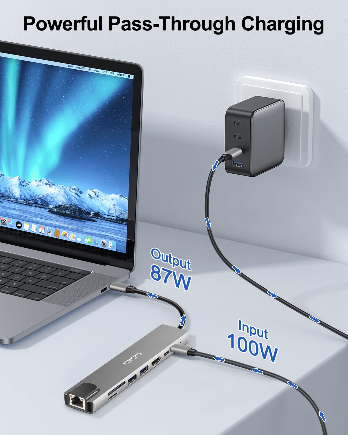 Hub USB C 8-in-1 HDMI 4K Ethernet Lettore di schede SD/TF | Porta dati USB-C, ricarica PD 100W, USB 3.0 e USB 2.0 per MacBook Pro/MacBook Air, XPS, Surface Pro e altri dispositivi