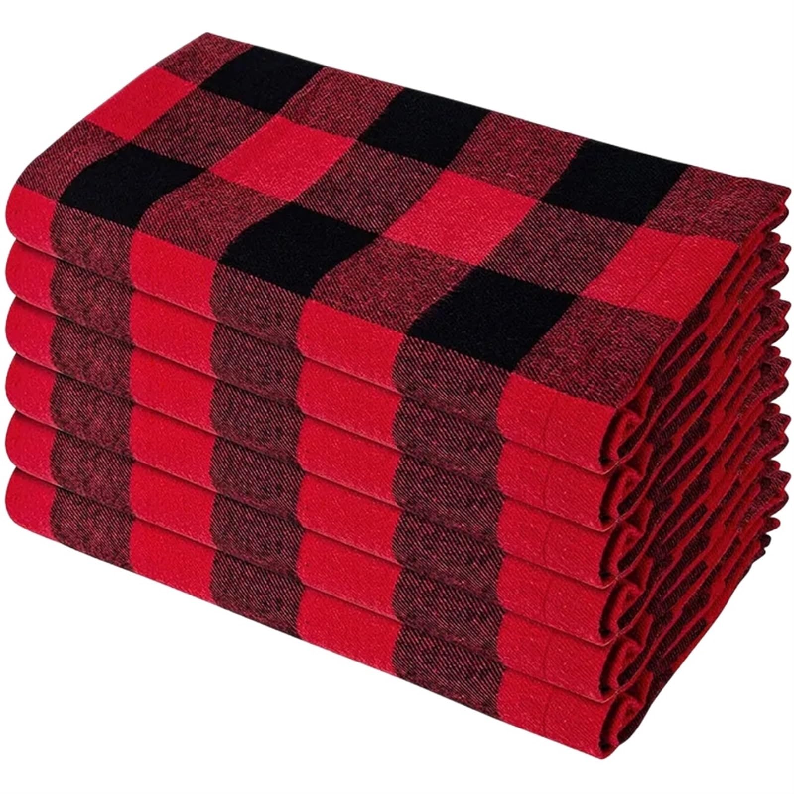 serviettes napkins Set Of 6/12/24 40x40cm Tablecloth Napkins, Polyester Thickened Pads, Reusable Kitchen, Dining, Holiday Decorations for dining wedding party everyday home(Red Black 6pcs)
