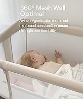 Vista 8 de Fodoss Cuna para Bebé al Lado de la Cama - Cuna con Malla Completa al Lado de la Cama con Ruedas, Cuna para Bebé Ajustable en 7 Alturas