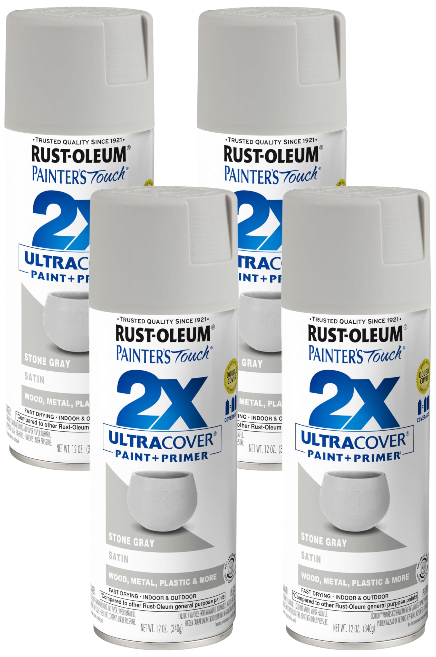 Rust-Oleum 334086 Painter's Touch 2X Ultra Cover Spray Paint, 12 oz, Satin Stone Gray (Pack of 4)