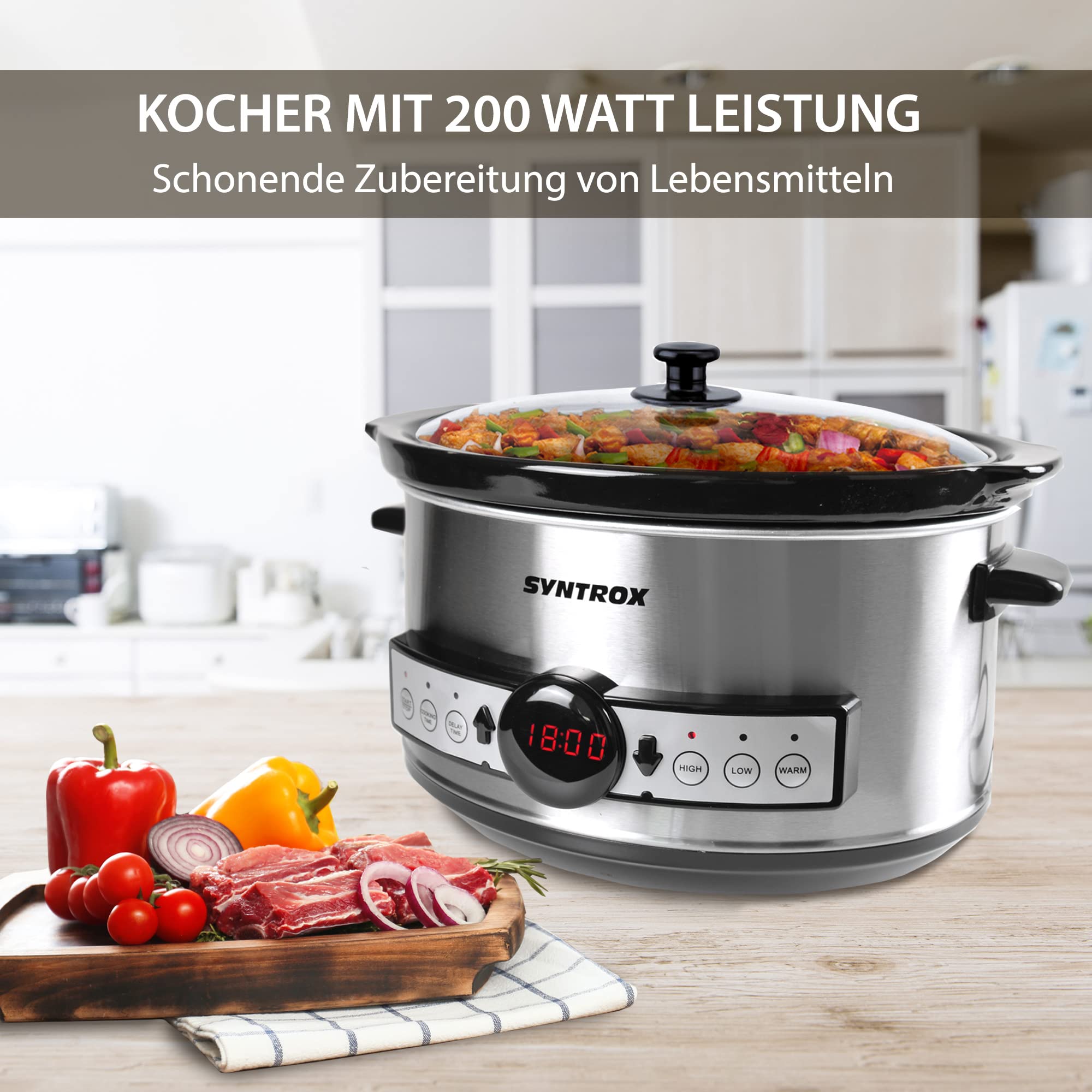 Syntrox Germany Slow Cooker Schongarer 3,5L mit Timer und Warmhaltefunktion - Leistung 200 Watt
