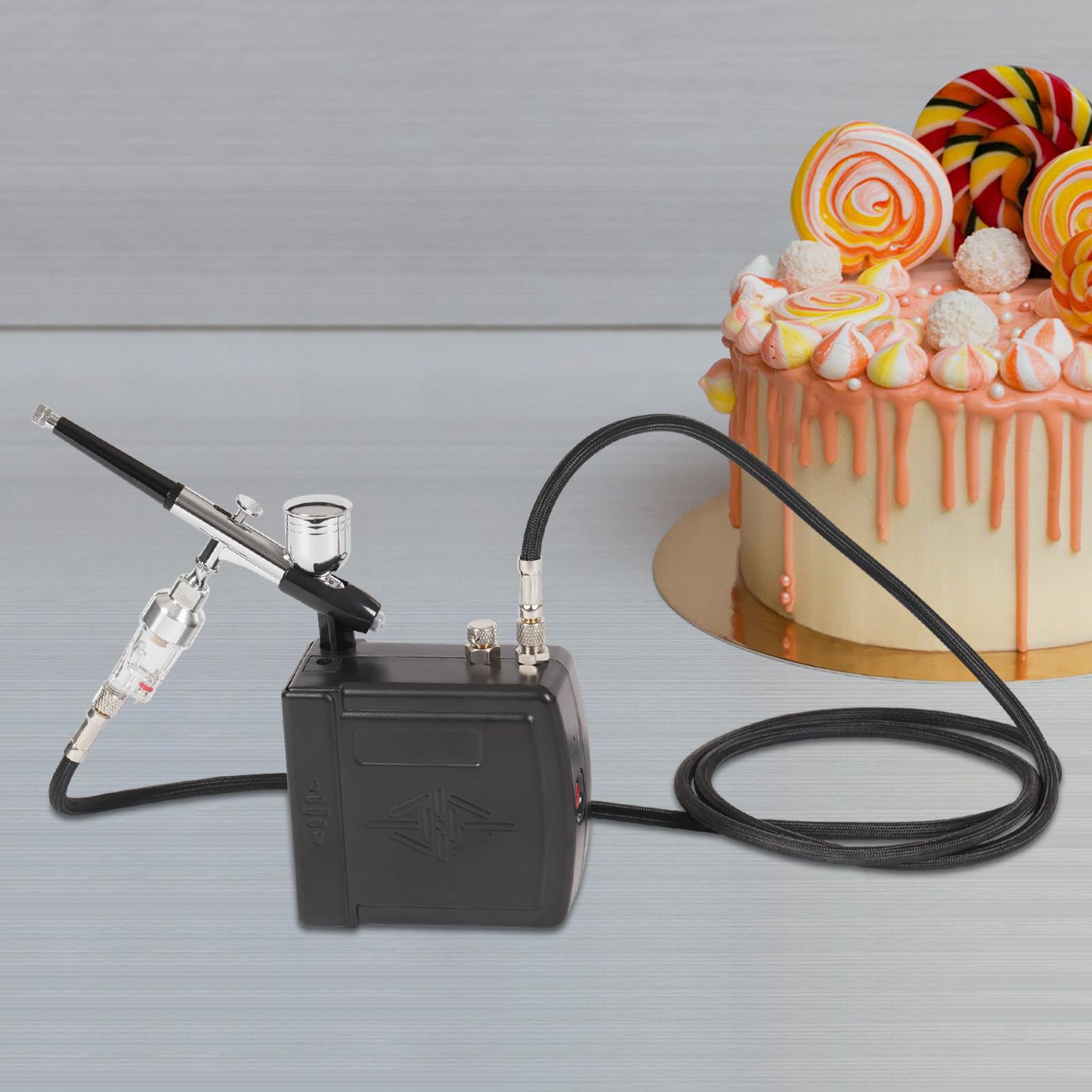Mini aerografo, set compressore portatile con regolazione della pressione da 2 a 15 PSI, per modellismo, nail art, decorazione torte, pittura artistica e maglietta (nero)
