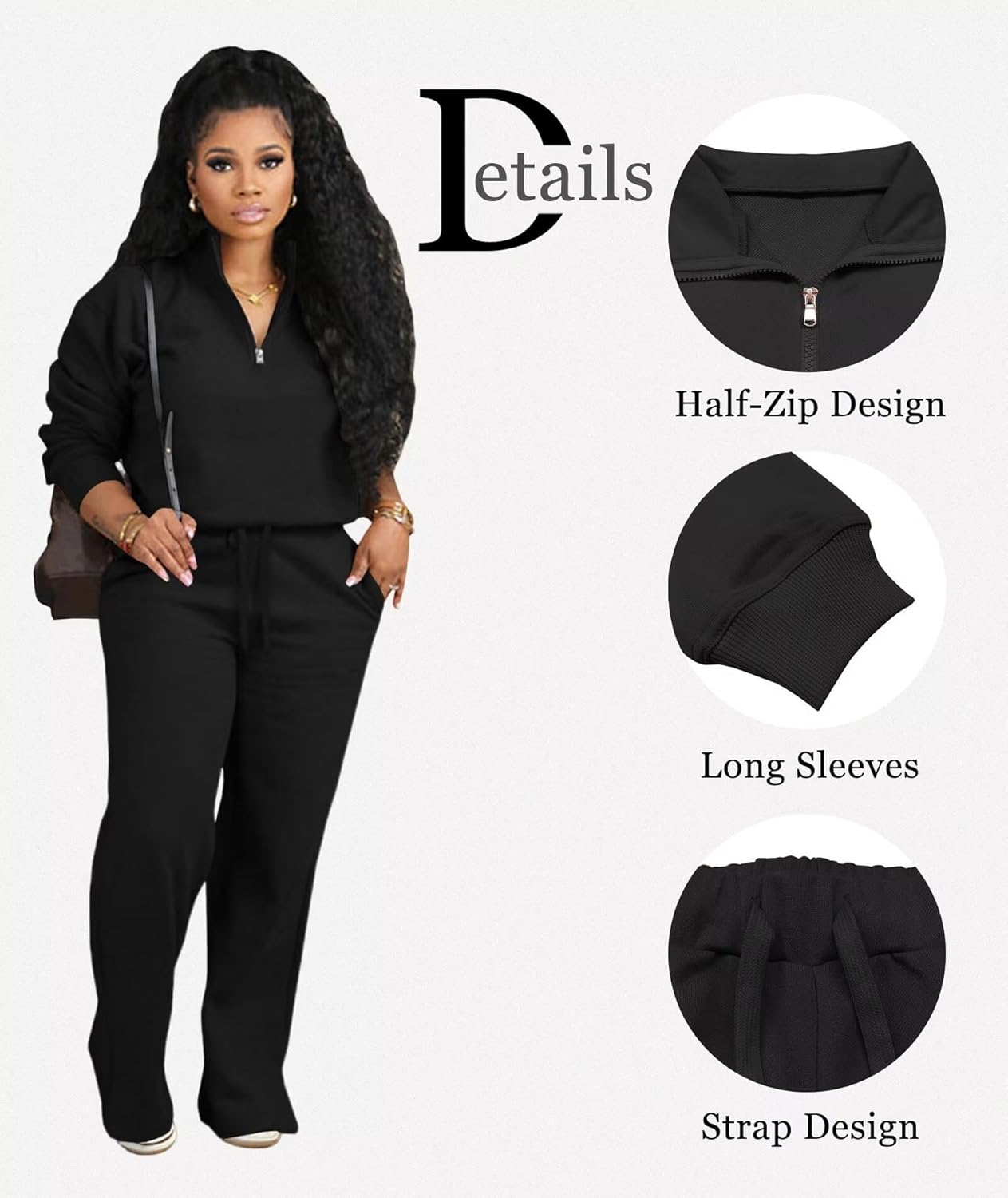 Adogirl Womens 2 Piece Outfits Lounge Sets Fall Half Zip Sweatshirt and Jogger Pants With Pockets Matching Set Tracksuit - Image 6