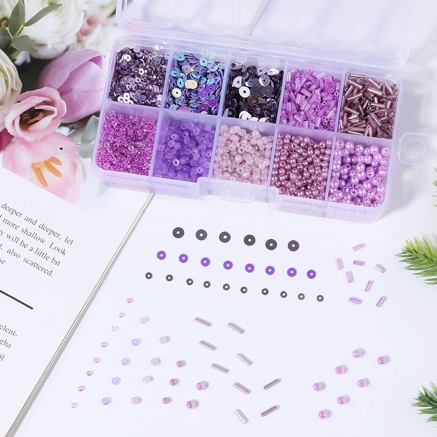 Assorted Beads for Jewelry Making, Glass Seed Bugle Tube Beads Loose Sequins Multiple Sizes for Crafts Sewing Jewelry Making - Image 2