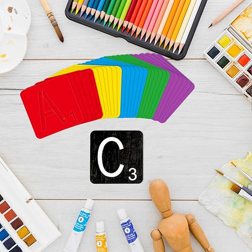 Miniatura 3 de 30 piezas de 3 pulgadas estilo Scrabble letras con 60 piezas de madera cuadrada sin terminar de 3 pulgadas para decoración del hogar y proyectos de