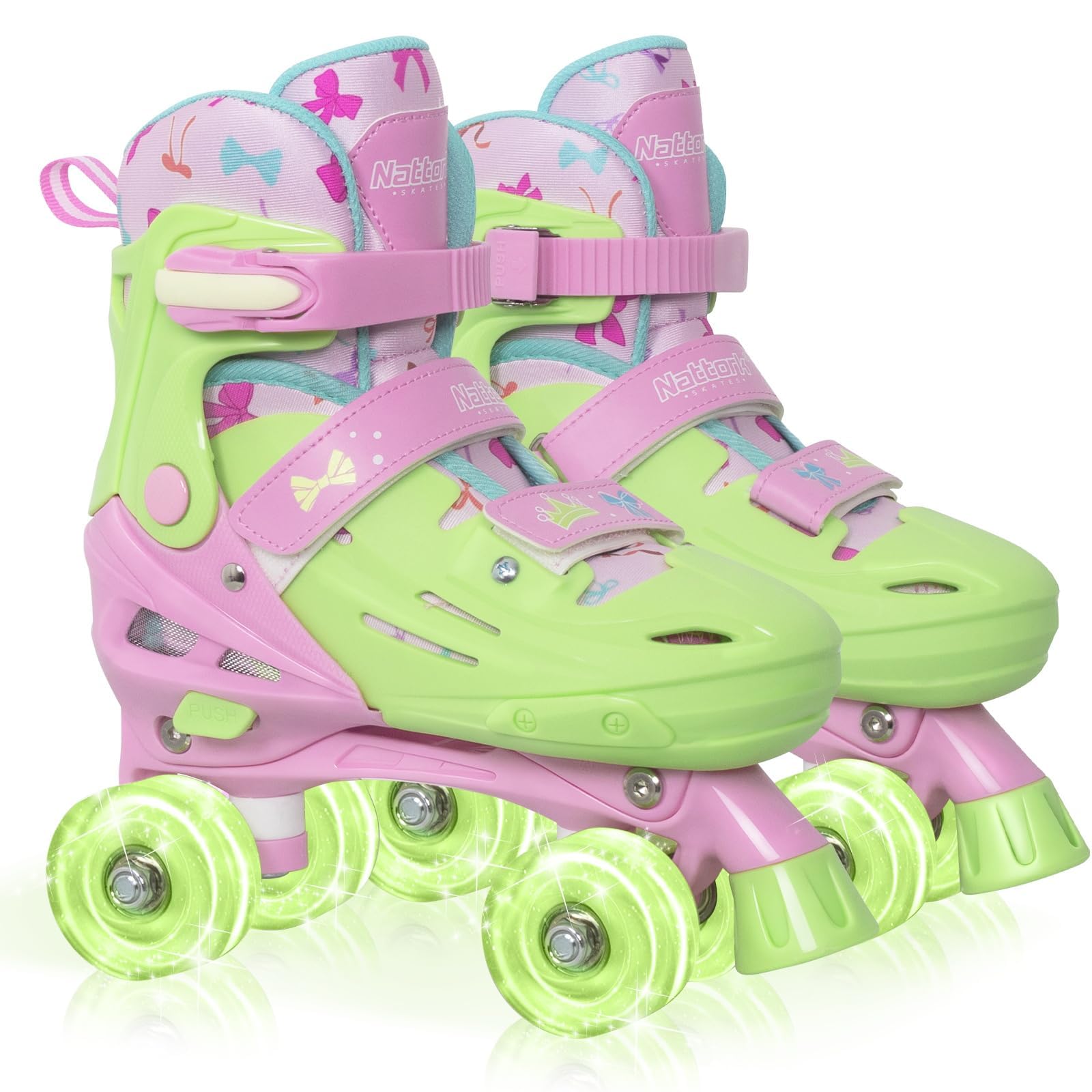 Nattork Kids Roller Skates for Girls Boys, 4 Size Adjustable Quad Skates with Light up Wheels - Wonderful Birthday Gift Indoor Outdoor Sports