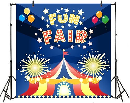 Miniatura 3 de Yeele Fondo de fotos de fiesta de carnaval de 8 x 8 pies, para feria divertida, parque de atracciones de circo, fondo de fuegos artificiales para