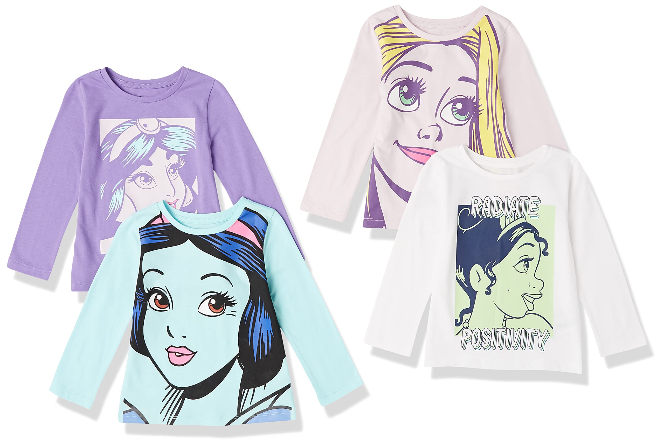 Amazon Essentials Disney | Marvel | Star Wars Maglie a Maniche Lunghe (precedentemente Spotted Zebra) Bambine e Ragazze, Pacco da 4