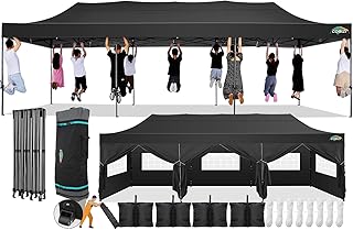 COBIZI 10x30 Pop Up Canopy with 8 Sidewall,Heavy Duty UPF 50+ All Season Wind Waterproof Commercial Outdoor Wedding Party Tents for Parties Canopy Gazebo with Roller Bag(10 x 30 ft Black)