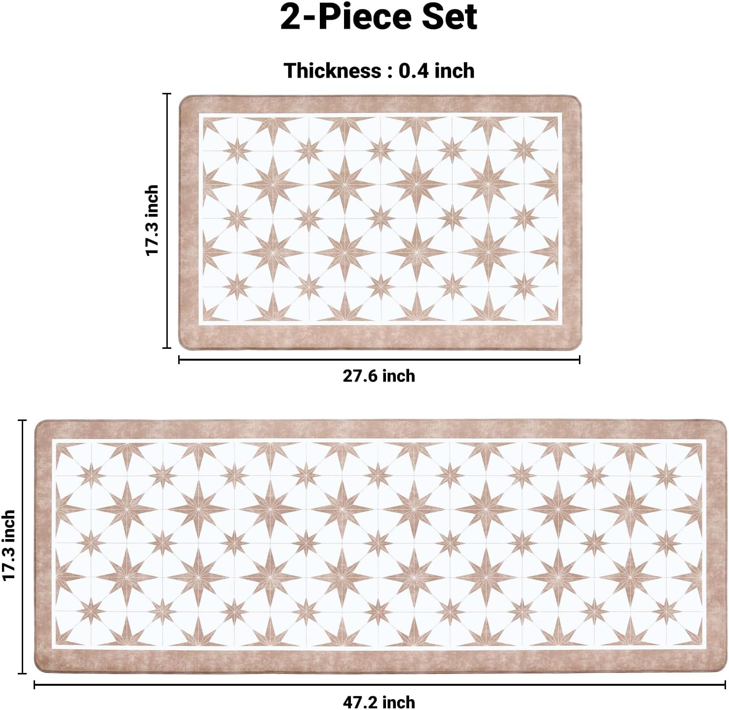 Anti Fatigue Kitchen Mat Set of 2, Beige Kitchen Floor Mat, Cushioned Kitchen Rug, Non Slip Comfort Standing Mat for Floor, Tan Star Tile, 17.3"x27.6"+17.3" x47.2