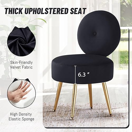Miniatura 2 de Furniliving Silla de maquillaje moderna de terciopelo, taburete tapizado sin brazos para sala de maquillaje, cómoda silla de sala de estar con Negro