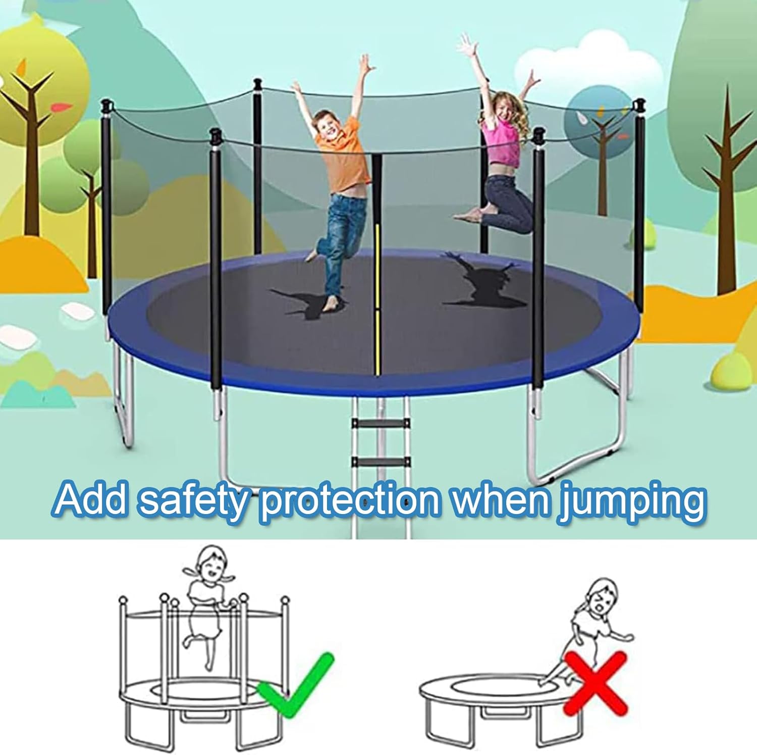 Round Trampoline Replacement Net Weather Resistant Trampoline Safety Net Protection Enclosure with Zippered Entrance