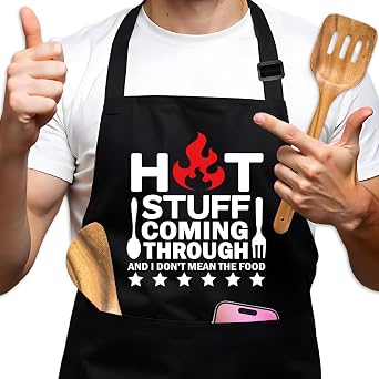 Funny Aprons for Women Men, Adjustable Black Grilling Cooking Baking Apron with Pockets, Christmas Birthday Gifts