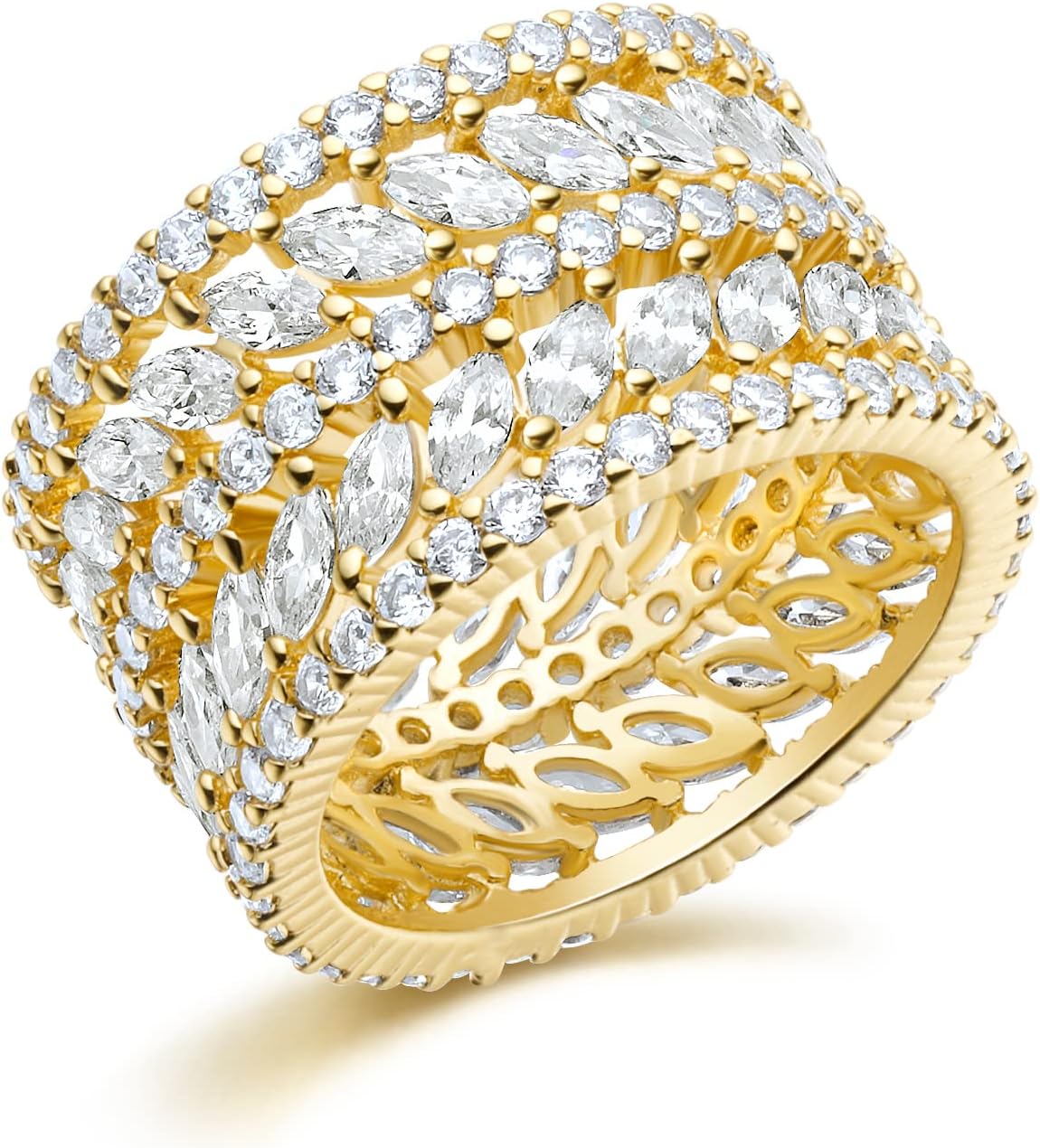GEMSMEGemsme 14K Yellow Gold Plated Marquise Cubic Zirconia Eternity Statment Ring for Women Size 5-10