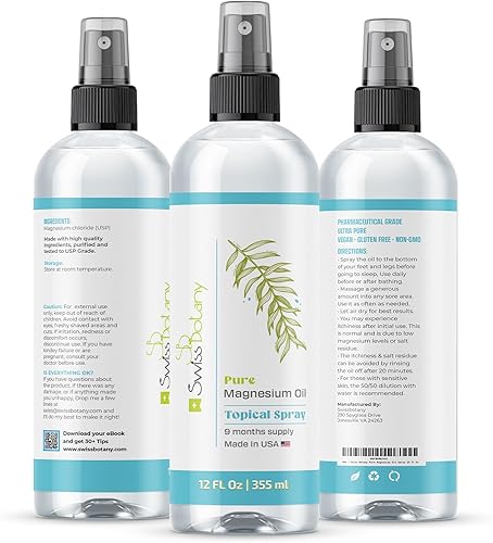 Miniatura 9 de Spray de aceite de magnesio puro, grande de 12 onzas líquidas (dura 9 meses), espray tópico orgánico de magnesio de grado USP, fuentes naturales de