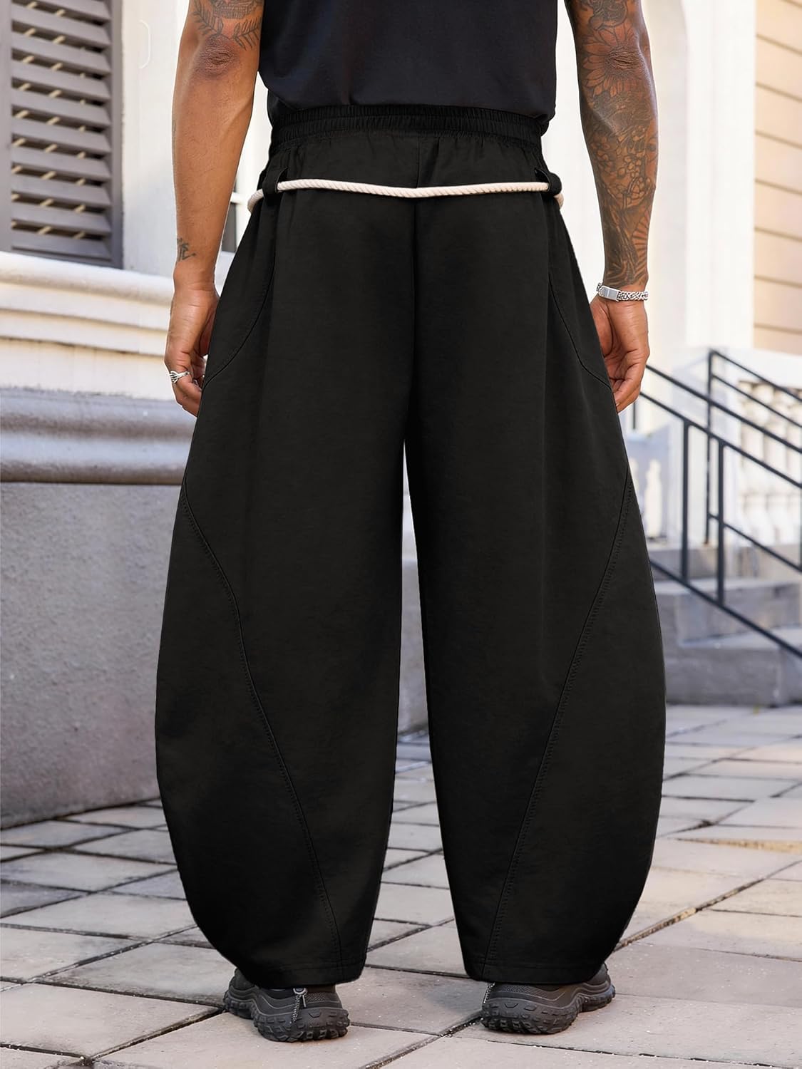 PLEPAN Men's Baggy Barrel Sweatpants Women's Elastic Waist Rope Wide Leg Pants Unisex Oversized Streetwear Trousers - Image 2