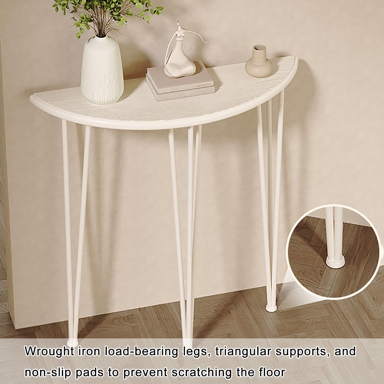 HalfMoon - Console moderna salvaspazio per ingresso, con gambe in metallo, elegante accento per corridoio, soggiorno, atrio e dietro il divano (bianco, 80 x 25 x 90 cm)