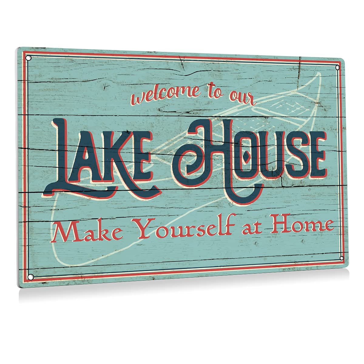 peiyeety Rustic Welcome to Our Lake House Metal Tin Sign Wall Decor Farmhouse Beach Sign Gifts 8x12 Inch