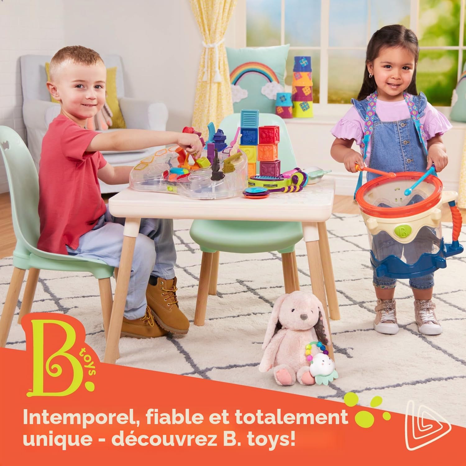 B. toys Hippo Pop Clavier Jouet Lumineux Piano à Oiseaux bondissants | Piano jouet avec 8 touches, 15 chansons, 6 comptines, 26 sons, 5 modes musicaux et réglage du tempo, Lot de 1, 1 ans et +