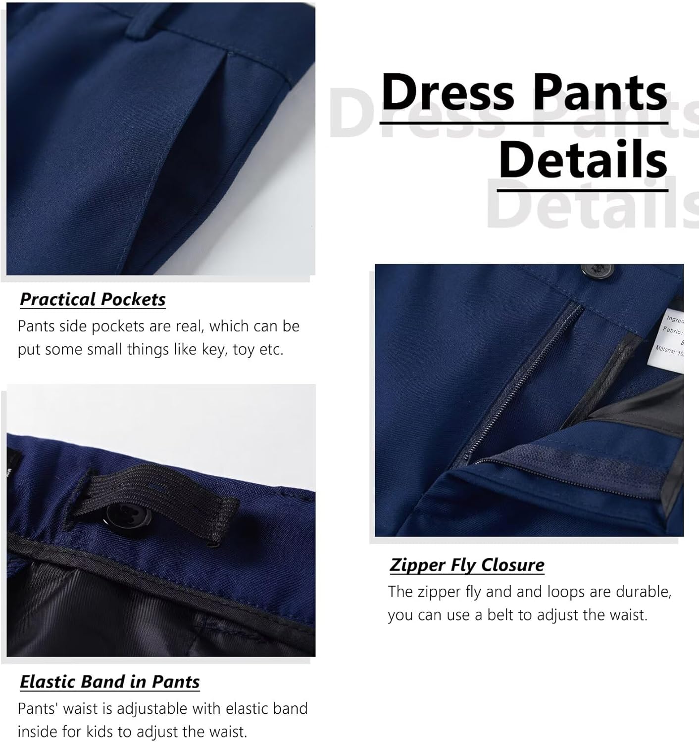 Boys Suit Formal Dress Pants Vest Suit Set for Boys Wedding Outfits with Dress Shirt Tie and Pocket Square - Image 3