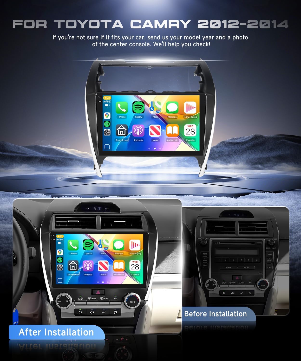 4G+64G Car Stereo for Toyota Camry 2012-2014, 10.1’’ HD Incell Touch Screen Android 15 Radio, Wireless Carplay Android Auto, 5G WiFi, GPS, Bluetooth 5.0, FM, 32 EQ, SWC, Backup Camera