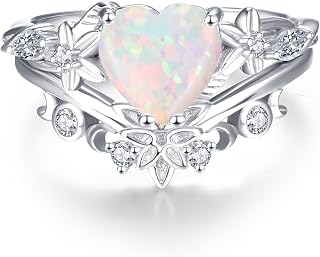 Heart Gemstone Rings 925 Sterling Silver Wedding Rings Moss Agate/Opal/Cubic Zirconia Promise Rings For women Size 5-9