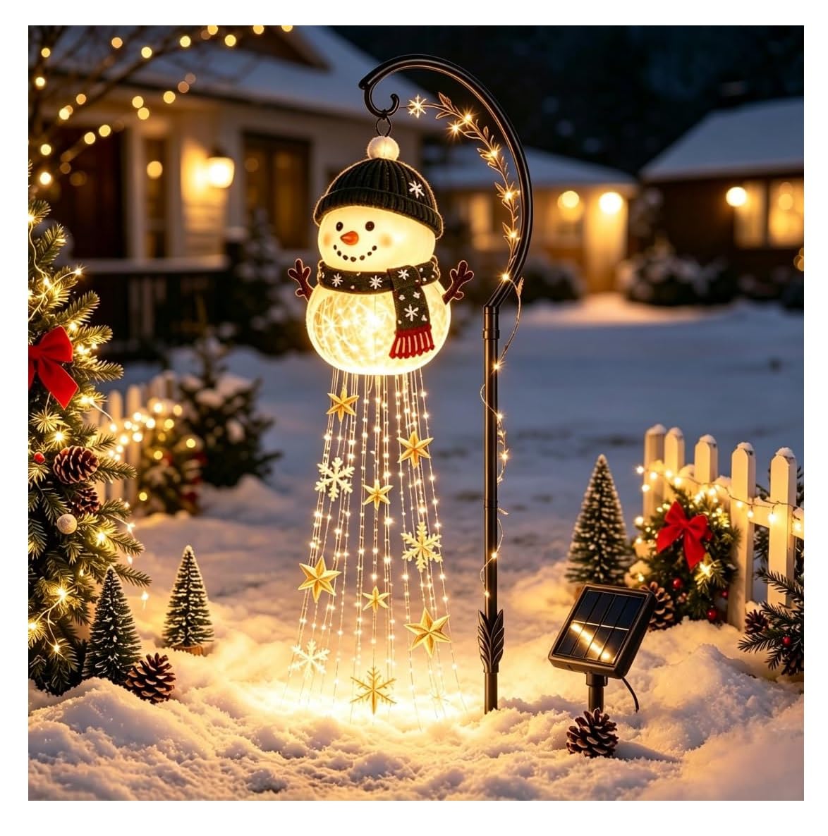 Snowman Magic Fountain - Flowing Snowflake LED Christmas Garden Light, Solar Snowman Garden Stake Light,Cascading Snowmans Christmas Stake Lights for Yard & Garden Xmas Decor (B)