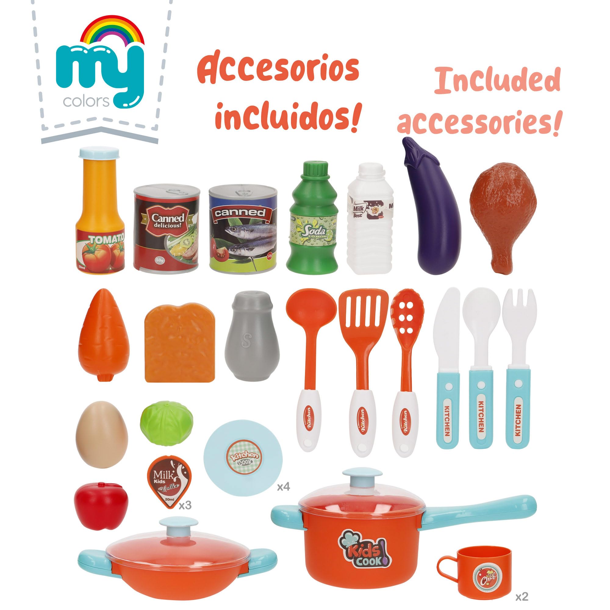 ColorBaby 47967 My Home Cocina Juguete, 78x28x87 cm, Luz y Sonido, con Accesorios para cocinar, Alimentos, Horno, Estantes, Fregadero, Cocinita Infantil, Cocinitas Infantiles, Cocinas para niños, +3