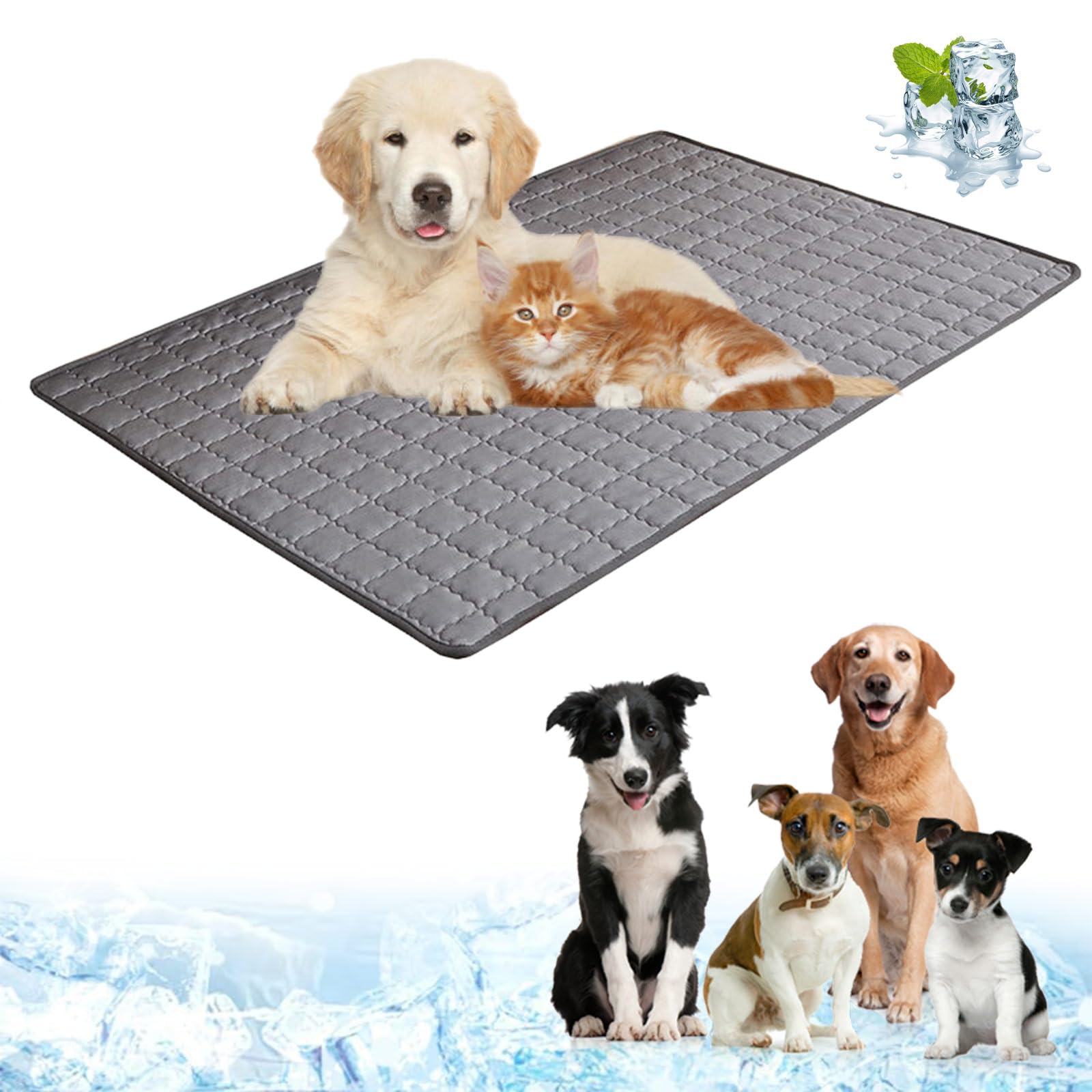 Eznaobo Dog Cooling Mat Durable Pet Cool Mat for Dogs Cats,Non Toxic Gel Self Cooling Pad for Large Dogs in Hot Summer, Washable Ice Silk Pet Cool Pad,Tear-Resistant Non-Slip Waterproof (grey, XL)