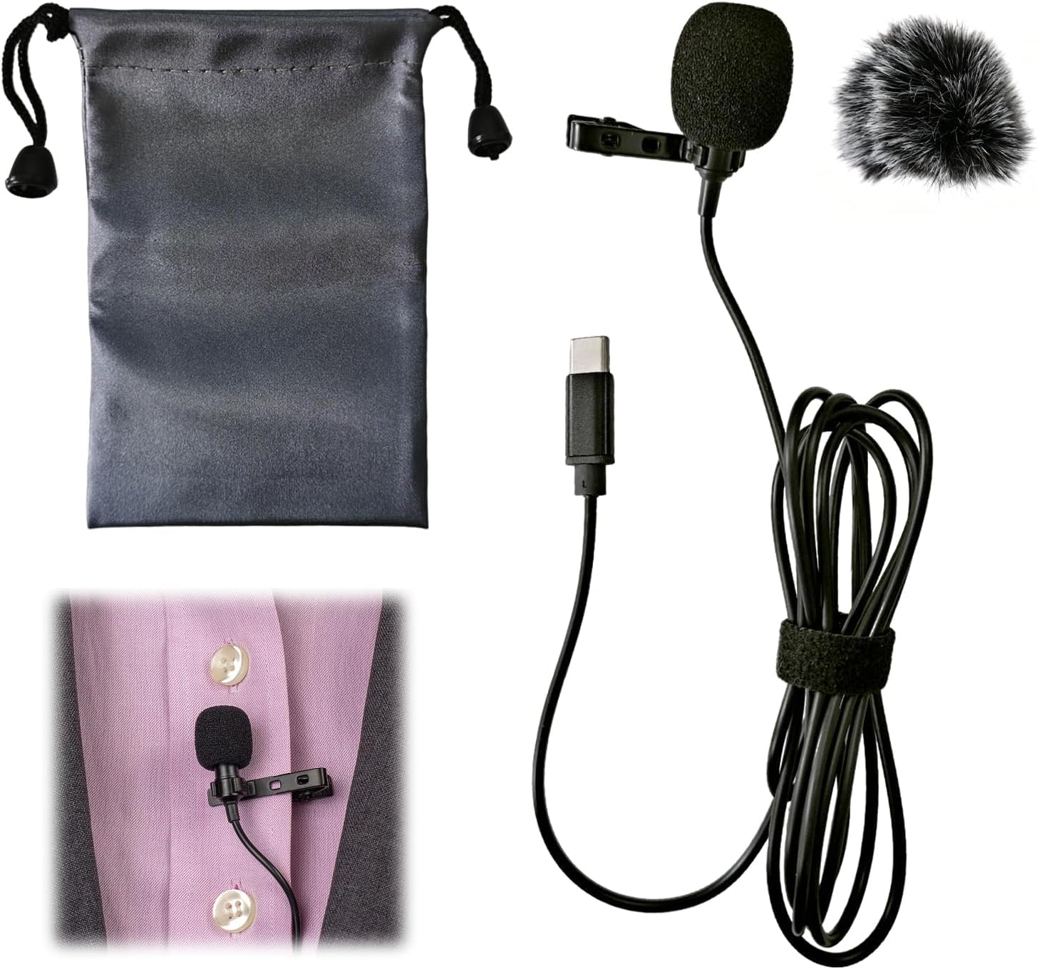 Type-C Lapel Microphone, Omnidirectional Lavalier Microphone with Clip, 1.5M Cable for Android, Tablet and PC, Ideal for Interviews, Video Conferences, Podcasts and Singers