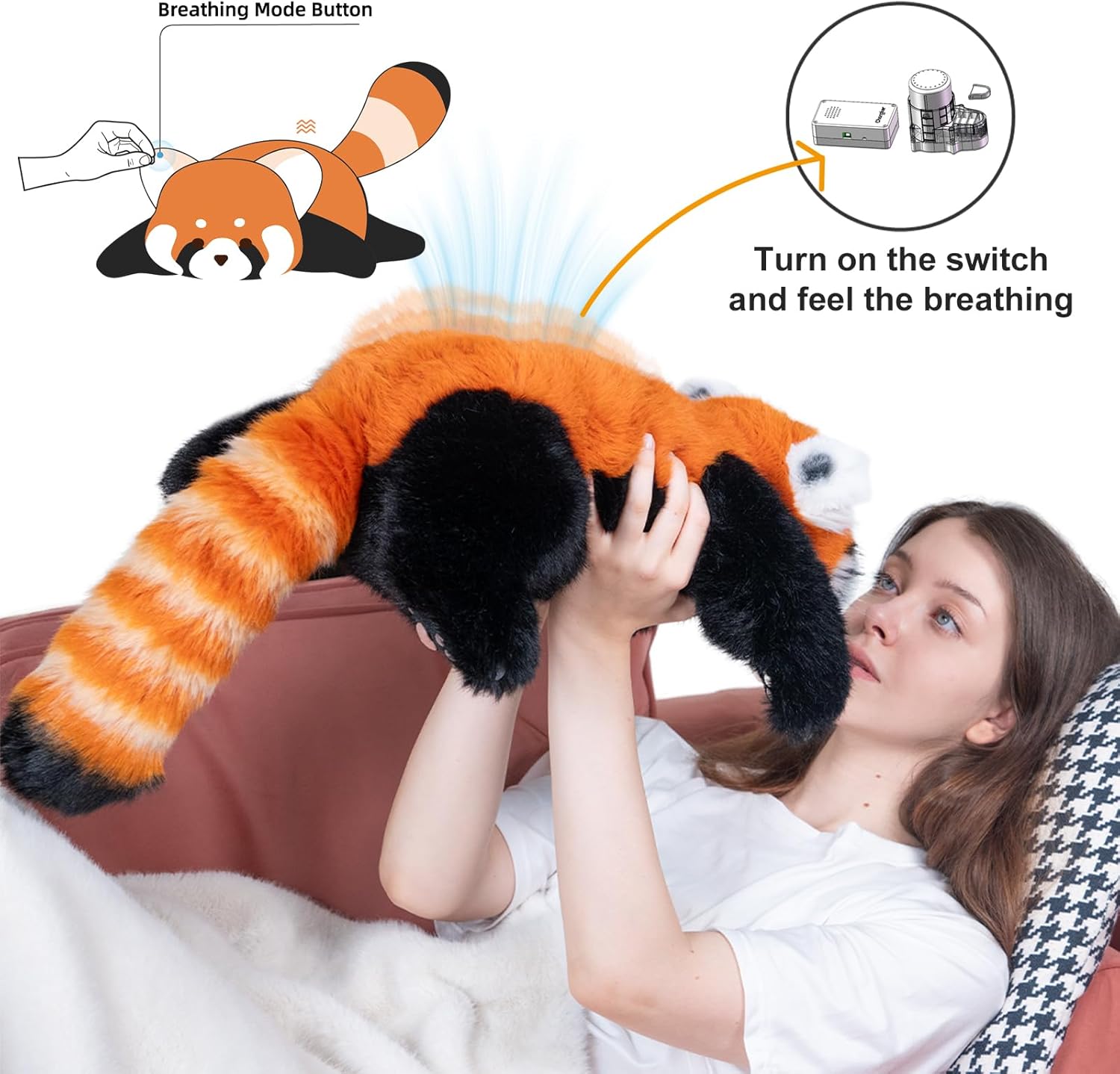 Chongker Breathing Stuffed Animal, Soothing Red Panda Plush Stuffed Animals with Rhythmic Motion, Interactive Companion Plush Toy - Image 3