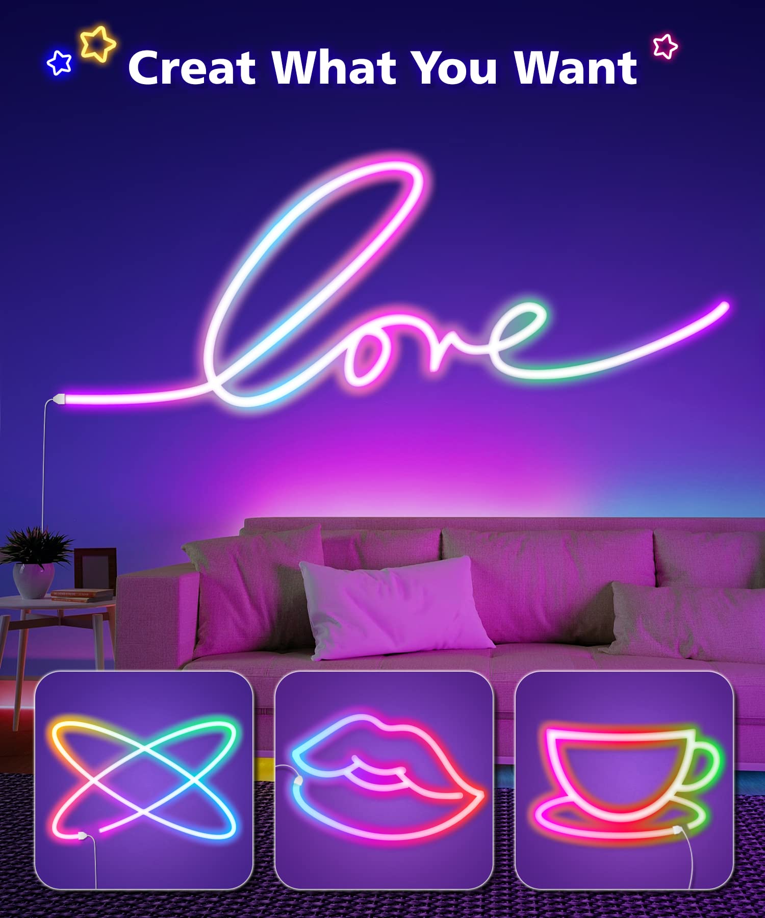 Peteme Smart Neon Rope Lights,16.4ft RGB LED Neon Lights Color Changing with Music Sync,Compatible with Alexa,Google Assistant, Insecticidal,Pesticide,Germs,pest,Facemask