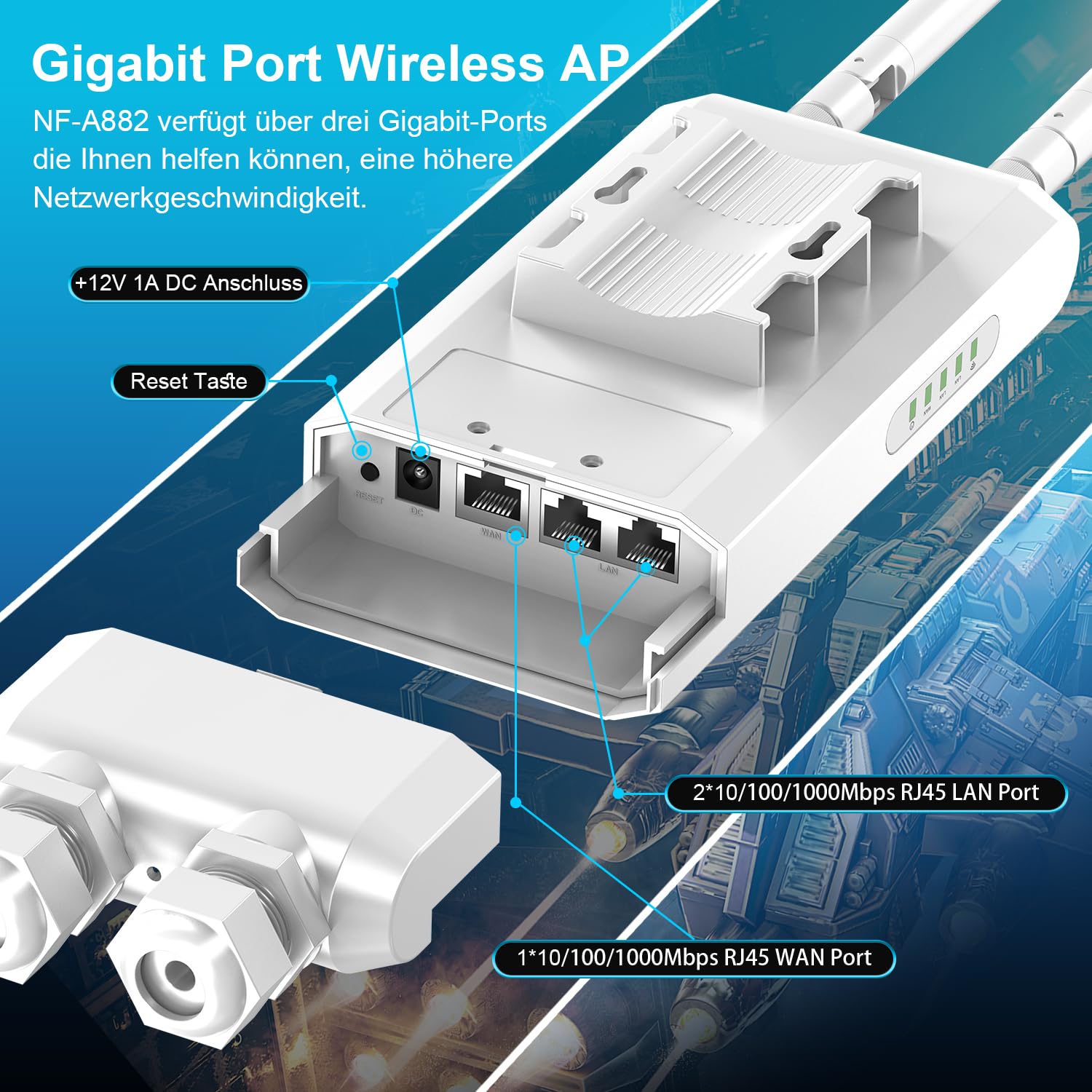 NEWFAST AC1200 Outdoor WLAN Access Point,Wetterfester Dualband Access Point,Ideal für Stabile Internetverbindung im Garten,Auf der Terrasse Oder im Hof,IP66 Water Resistant,PoE Powered,2026 Neuestes
