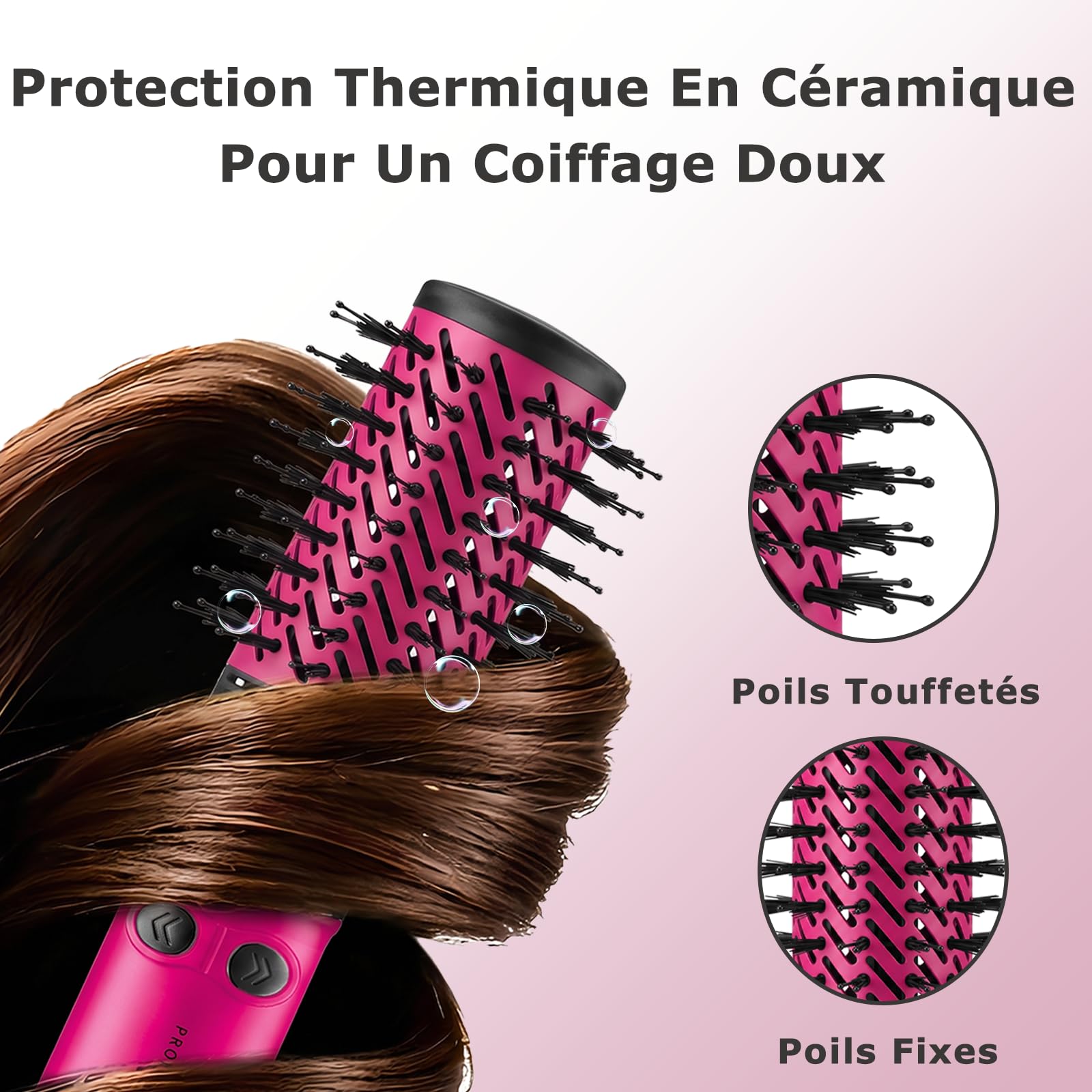 VGR 480 Brosse Soufflante 2 En 1, 1200W Brosse Chauffante Rotative, Rouge