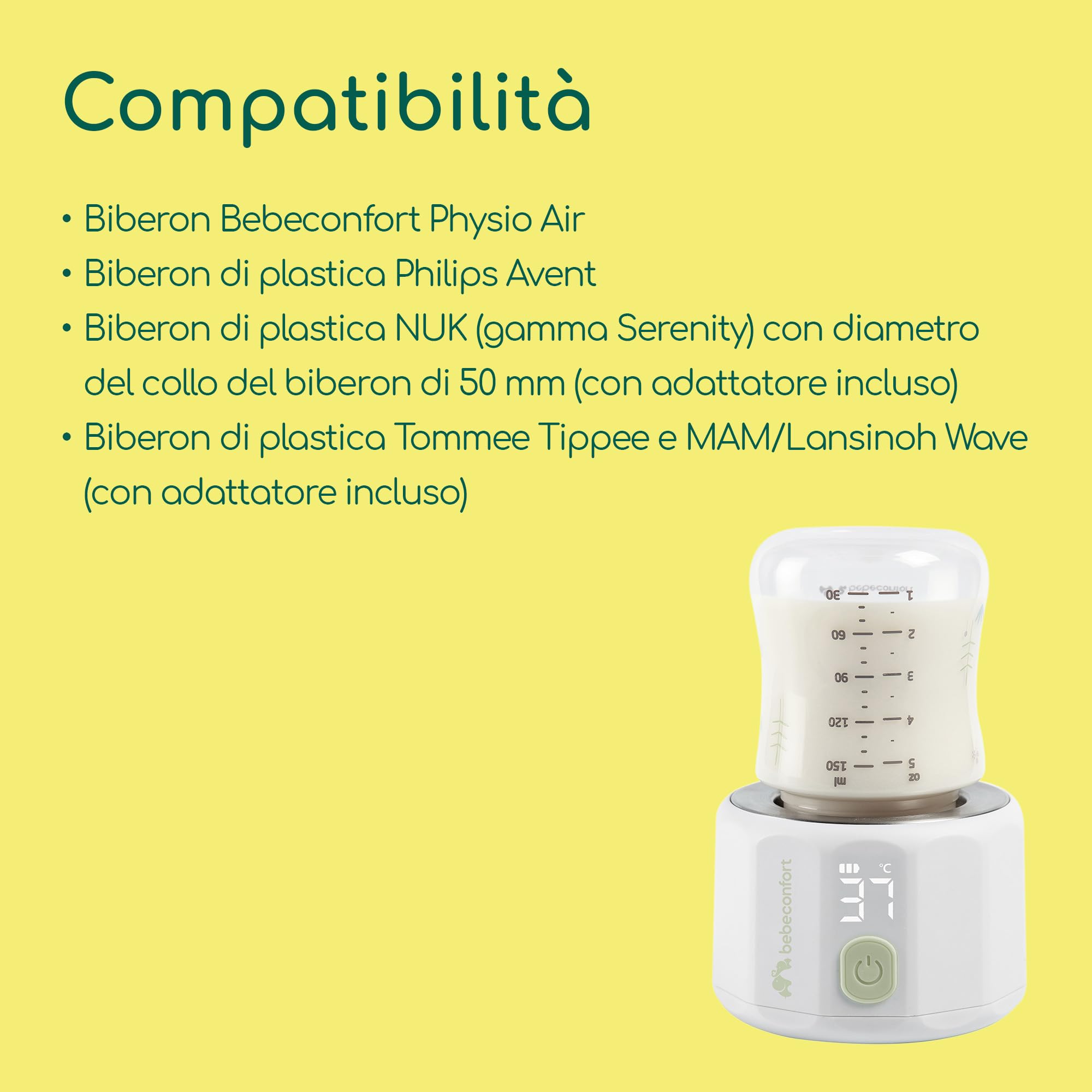 Bebeconfort Scaldabiberon portatile, Scaldabiberon elettrico USB senza fili, Tascabile Compatto e Leggero, Riscaldamento rapido, Display digitale, Batteria a lunga durata, Regolazione temperatura