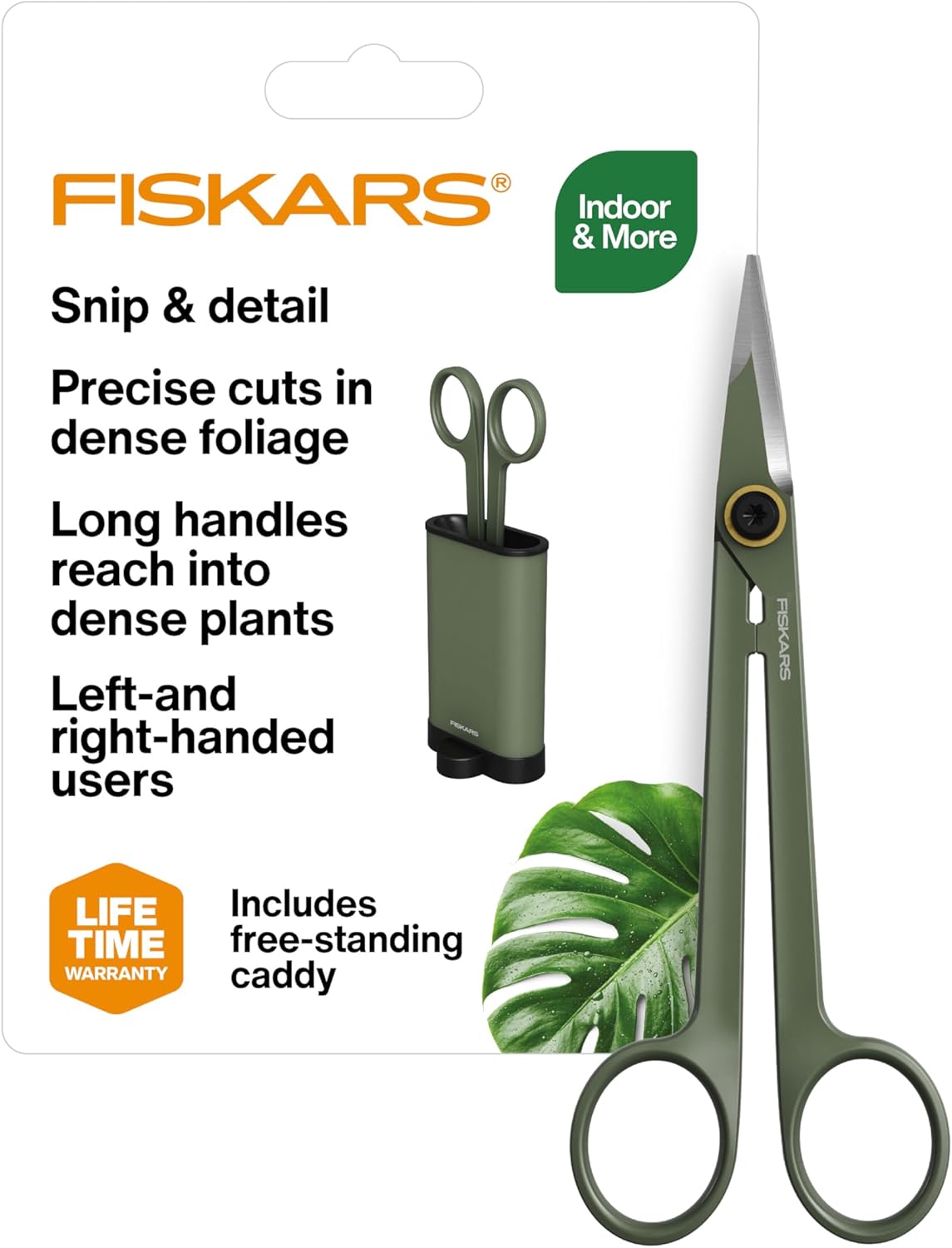 Fiskars Plant Detailer Snips & Holder, Precision Indoor Gardening Tool for Trimming & Pruning Dense Foliage, Long Reach Stainless Steel Micro-Tip Blades for Clean Cuts and Healthy Plant Growth, 6"