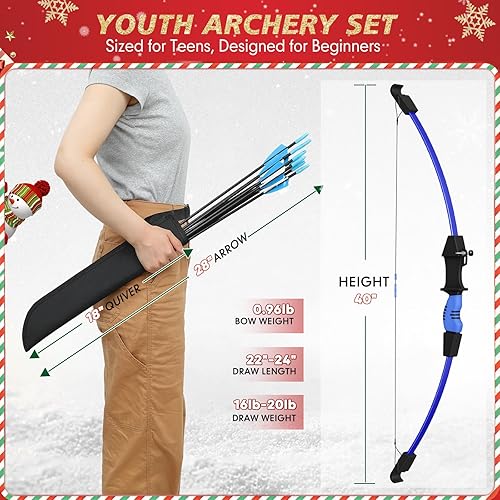 Vista 26 de 40" Youth Bow and Arrow Set for Kids 8-12 & Teens - Ambidextrous Recurve Archery Gear with Safety Arrows - Toys for Ages 8-13, Backyard Games Gift