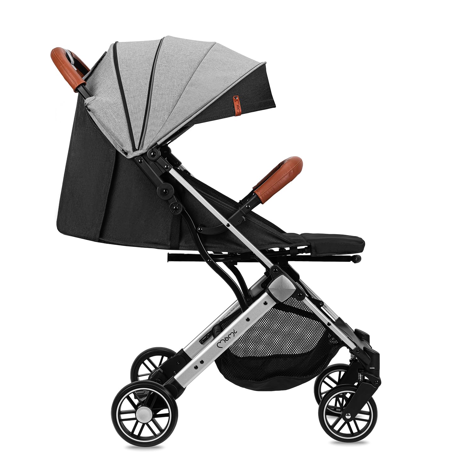 MoMi ESTELLE a partir de los 6 meses (hasta 15 kg), silla de paseo plegable con arnés de 5 puntos, cesta de la compra, barra telescópica, se mantiene de pie plegada