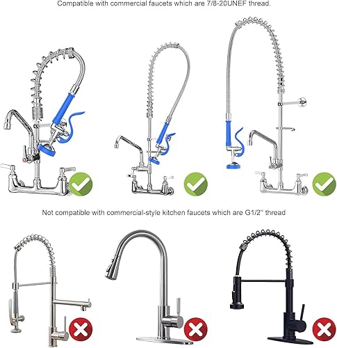Miniatura 9 de JZBRAIN Válvula pulverizadora de preenjuague para grifo comercial, cabezal rociador de alta presión de 1.42 GPM, boquilla rociadora de platos con