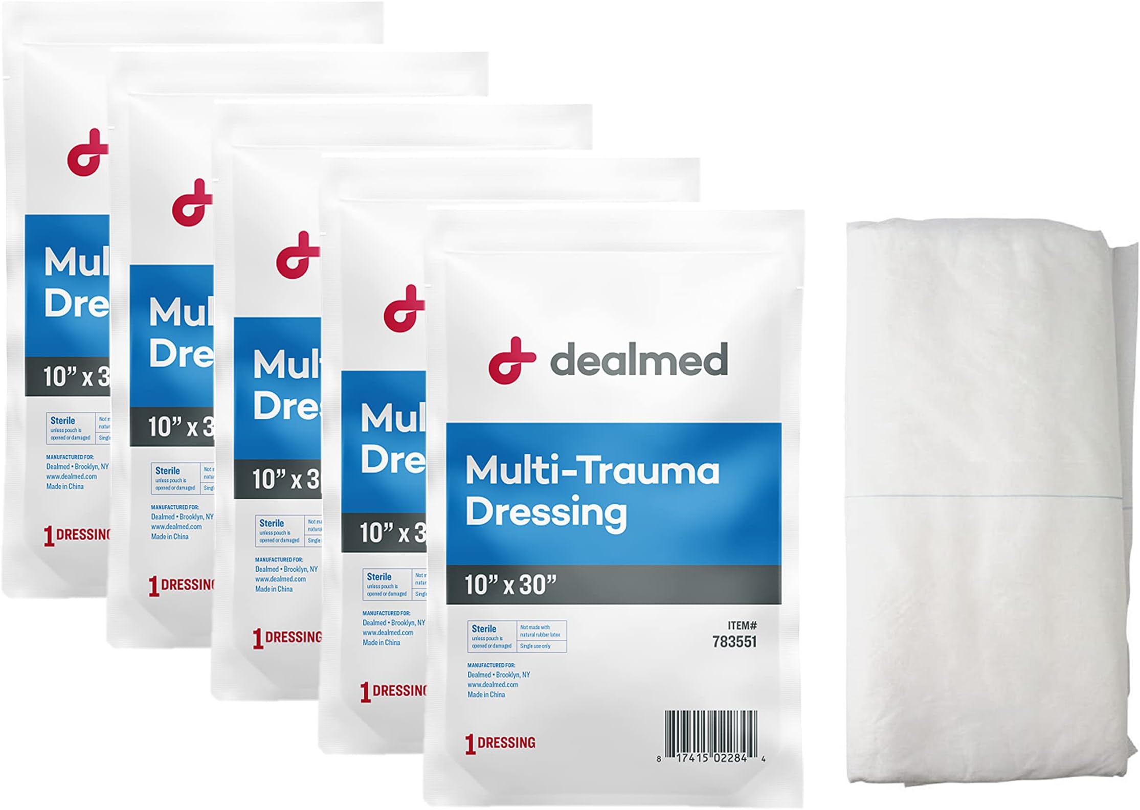Multi-Trauma Dressing - 10" x 30" Sterile Emergency Pad - 5 Count